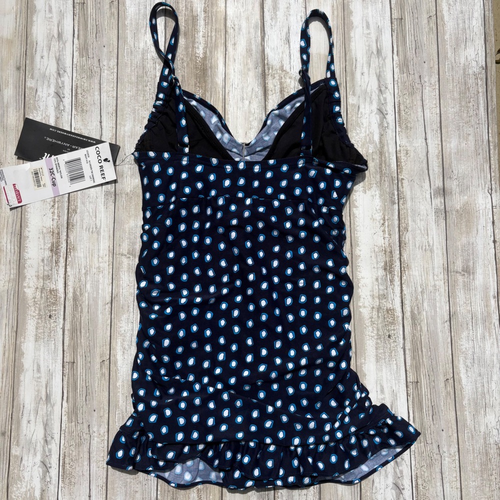 Coco‎ Reef Swimdress 32C Navy Blue NWT Ruched Underwire Ruffle Swimsuit Slimming - Picture 7 of 14